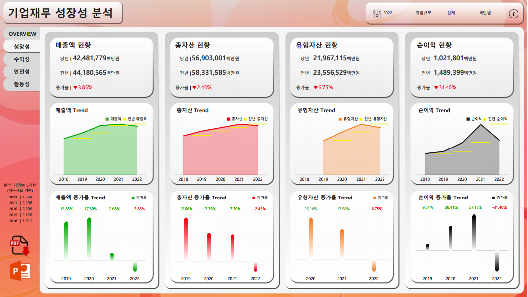 2022년 기업재무제표 분석 대시보드 사진1